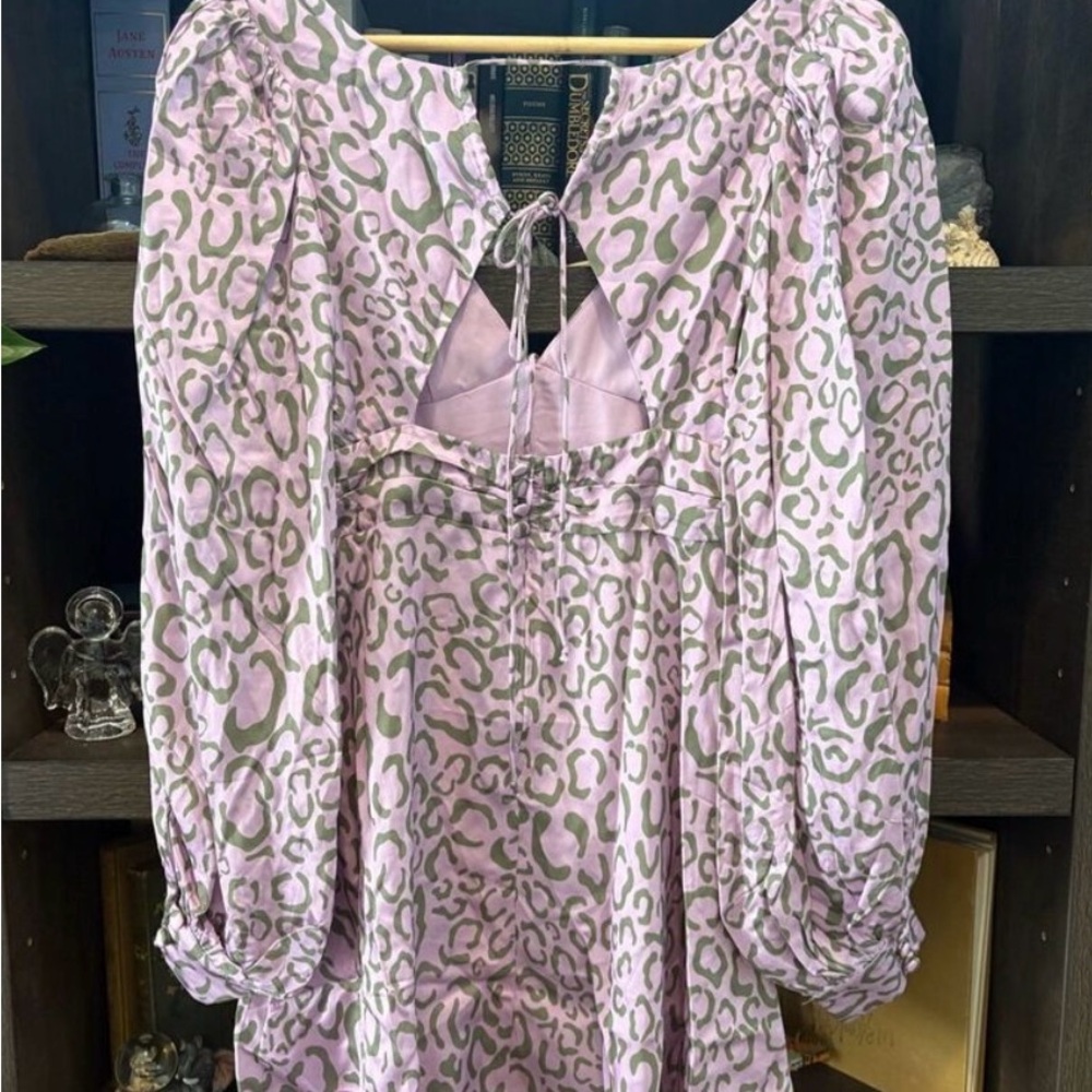 NWT For Love & Lemons Dress Leopard Print Dress in Purple & Gray small - Picture 4 of 7